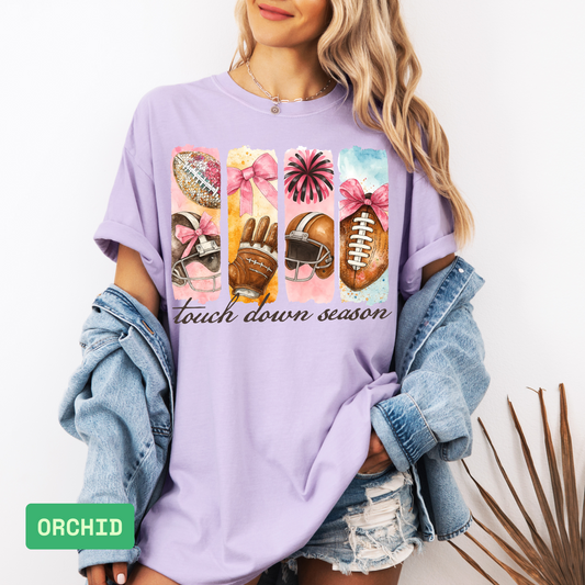 Touchdown Season T-Shirt | Pink Bow Football Shirt | Coquette Football Shirt - Evie's Dreamlands