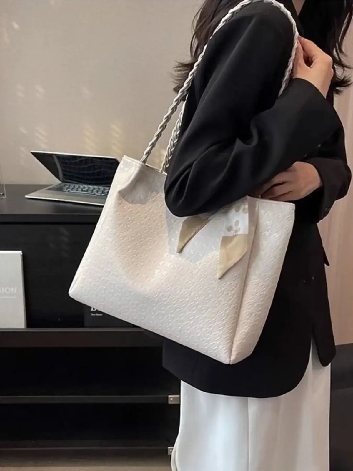 Braided Handle Tote Bag – Large PU Leather Stylish Everyday Bag