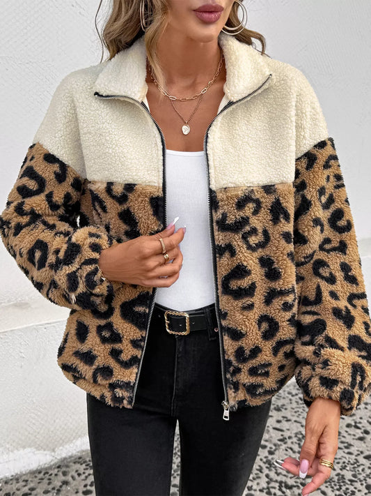 Leopard Zip-Up Fleece Jacket