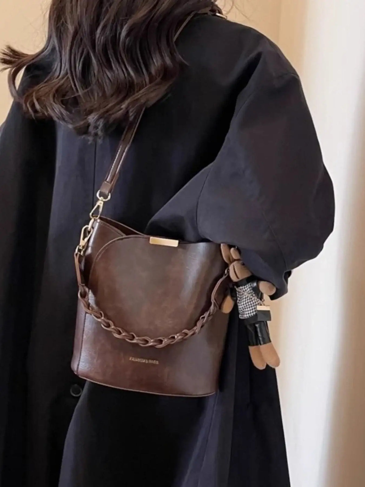 Braided Detail Bucket Crossbody Bag – Medium Chic PU Leather