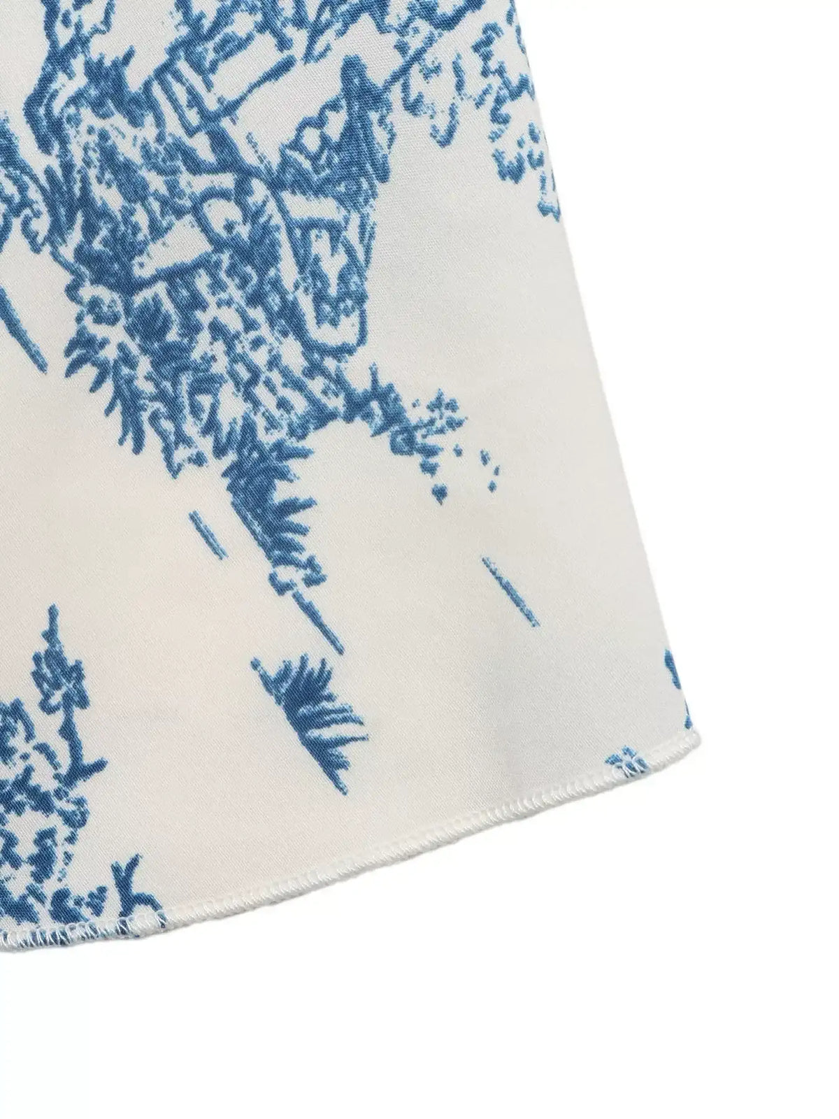 Blue floral print tie-front ruffle cami, detail view