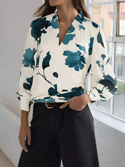 Elegant Viscose Blend Printed V-Neck Blouse