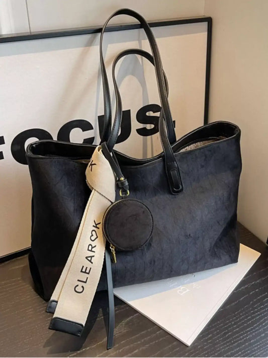 Large Capacity Velvet Tote Bag with Coin Purse – Luxe Everyday Carryall