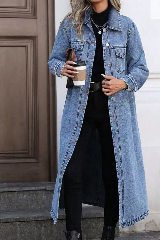 Longline denim jacket for women front view