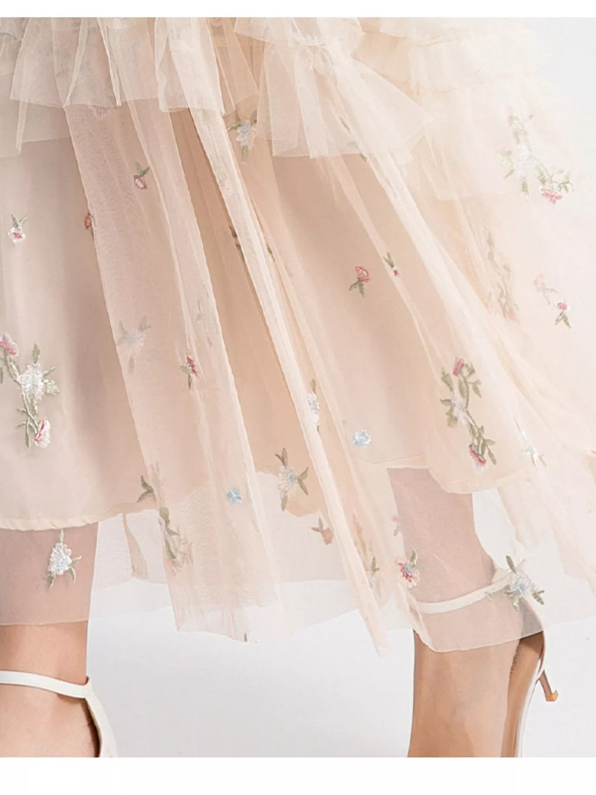 Evie's Dreamland apricot floral embroidered tulle maxi dress for formal occasions