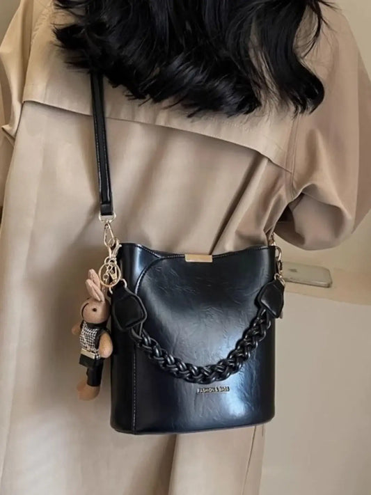 Braided Detail Bucket Crossbody Bag – Medium Chic PU Leather