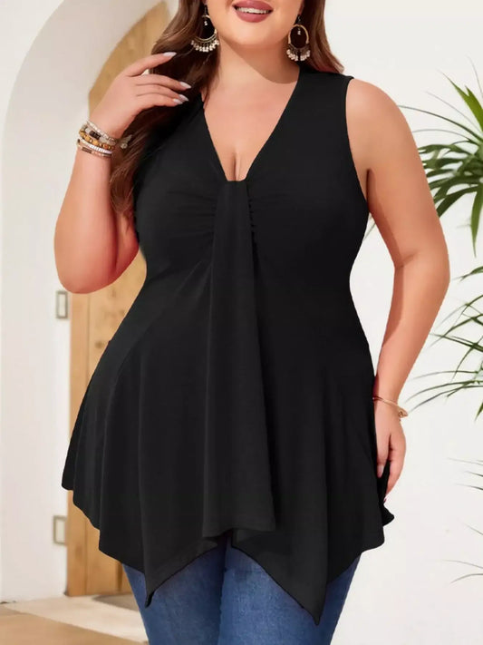 Plus Size V-Neck Ruched Flowy Tank Casual Chic Sleeveless Top