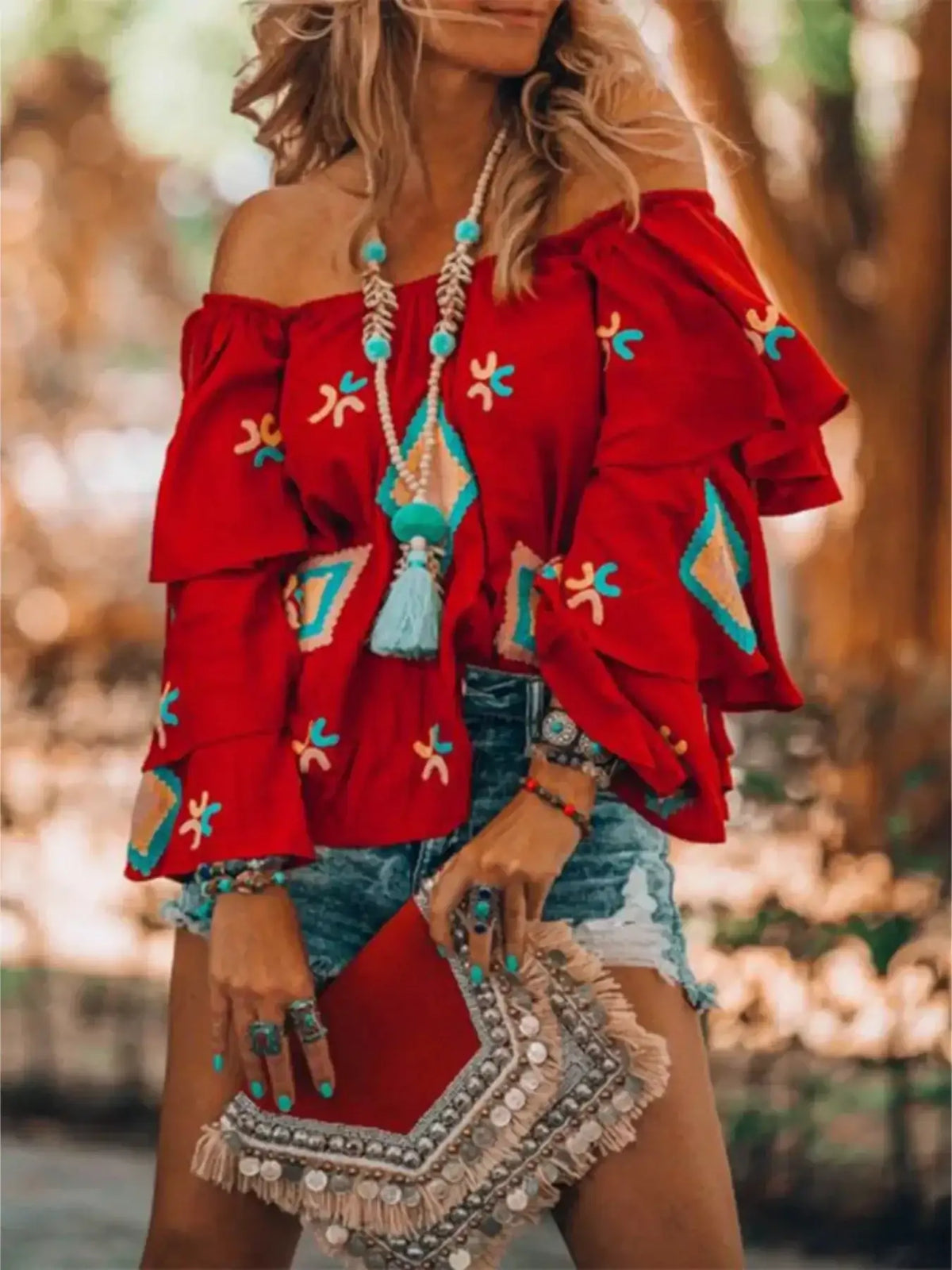 Off-Shoulder Ruffled Sleeve Blouse