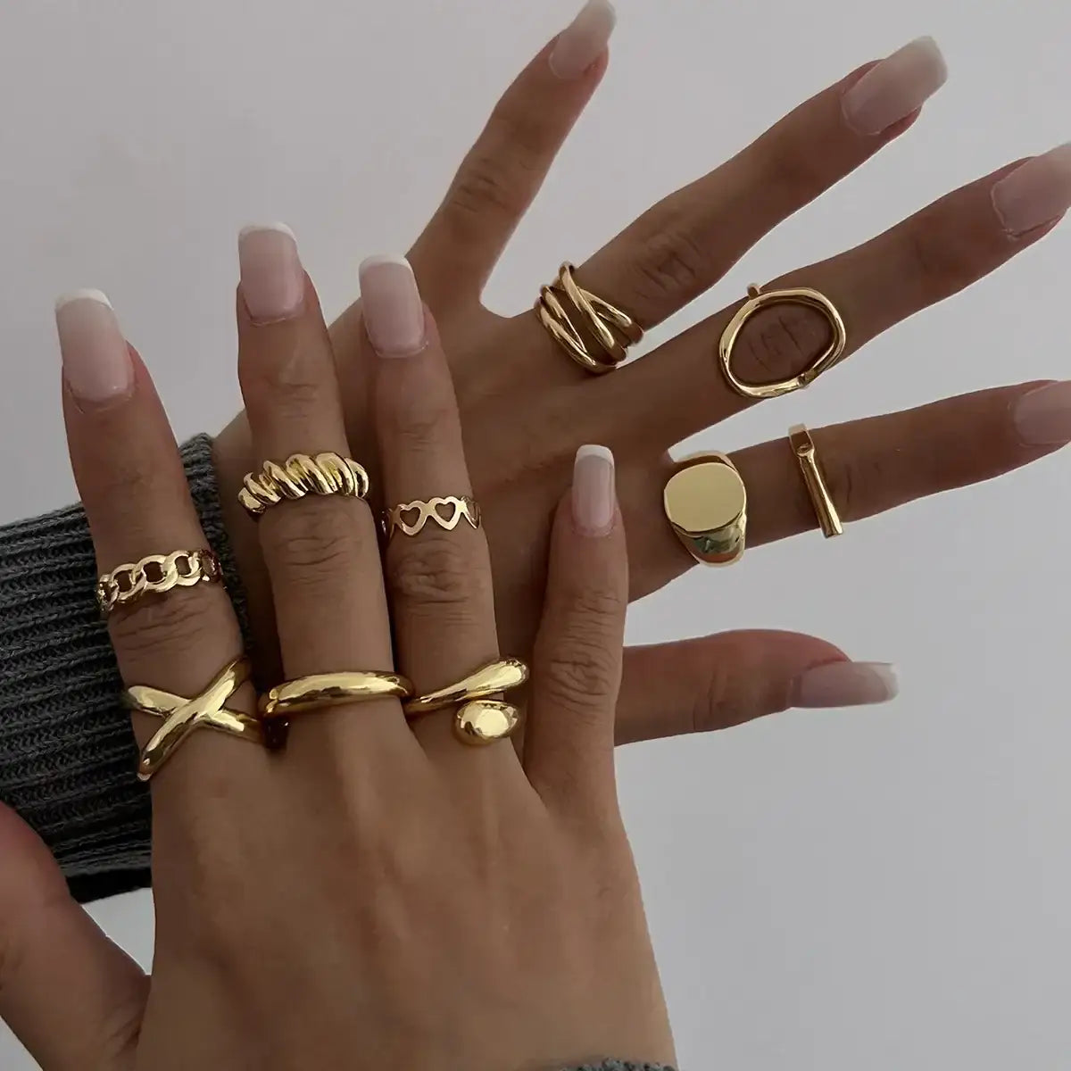 10-Piece Geometric Gold Plated Ring Set – Minimalist Stackable Rings