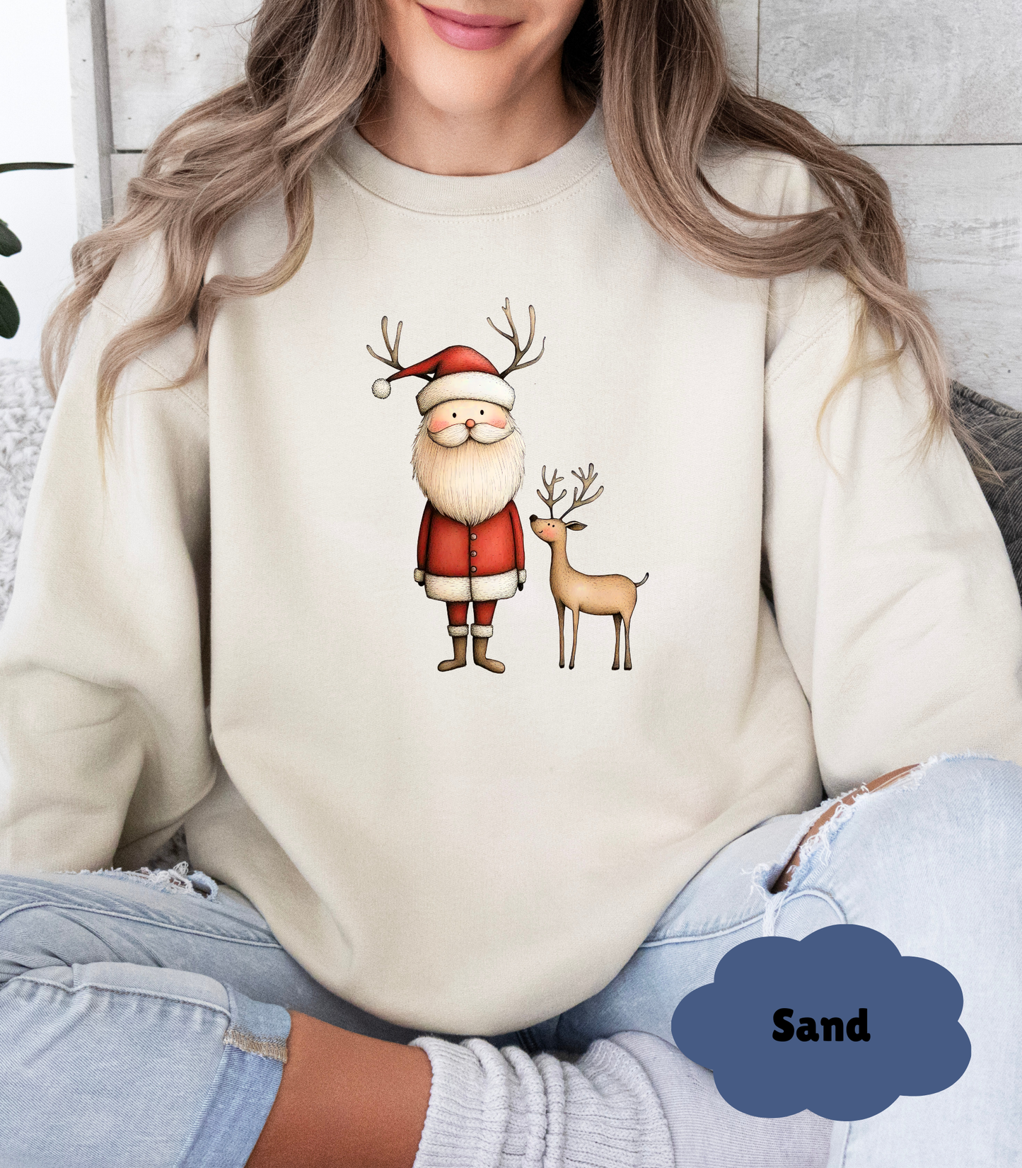 Cozy Santa & Reindeer Christmas Sweatshirt | Cute Coquette Holiday Sweater - Evie's Dreamlands