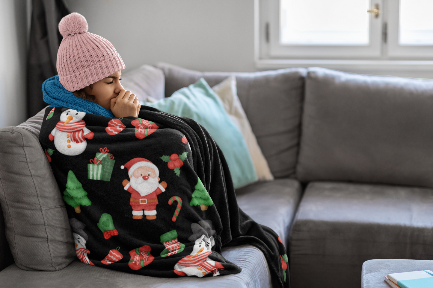 Ultra-soft Velveteen Plush Blanket draped on a sofa for holiday home decor.
