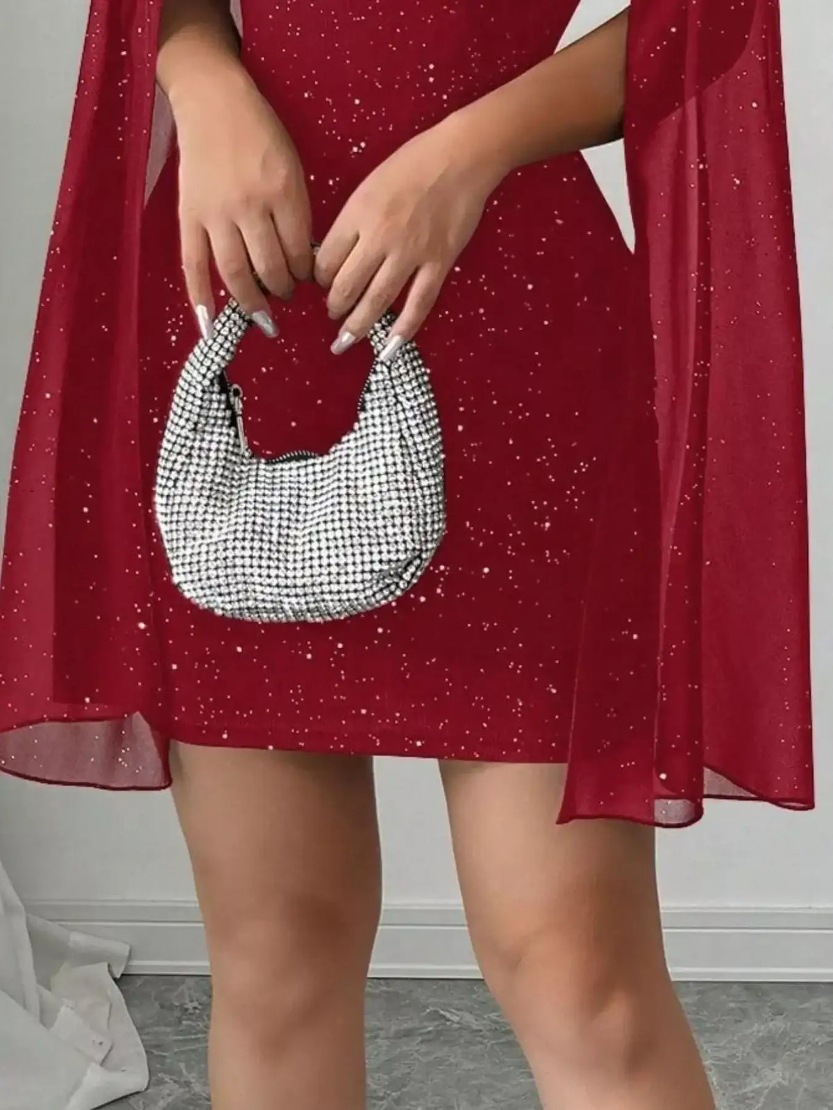 Women's glitter cape sleeve bodycon mini party dress