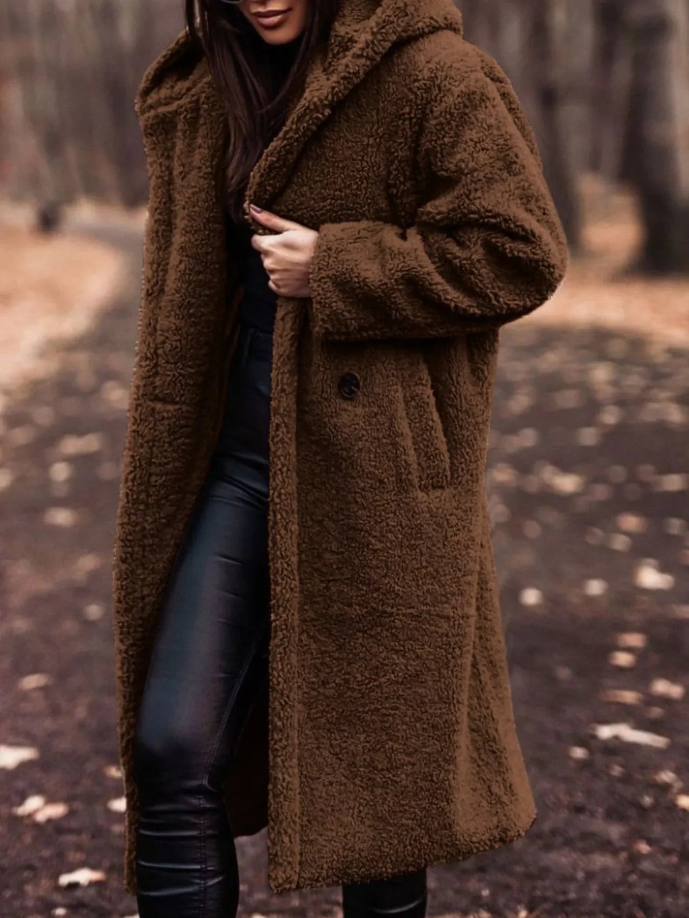 Teddy Bear Hooded Longline Outerwear | Cozy Buttoned Fleece Coat