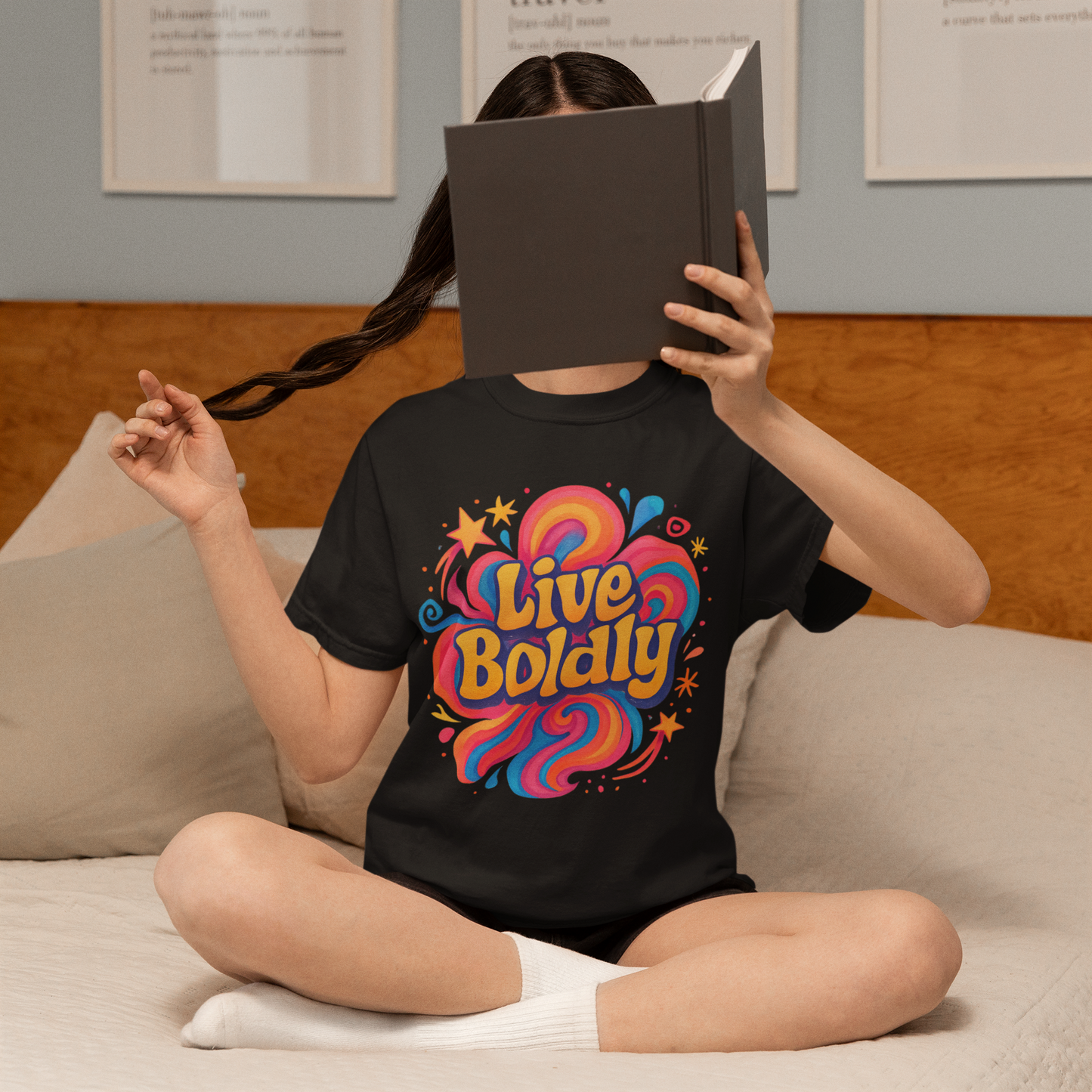 Live Boldly unisex T-Shirt, vibrant garment-dyed cotton, centered graphic design.