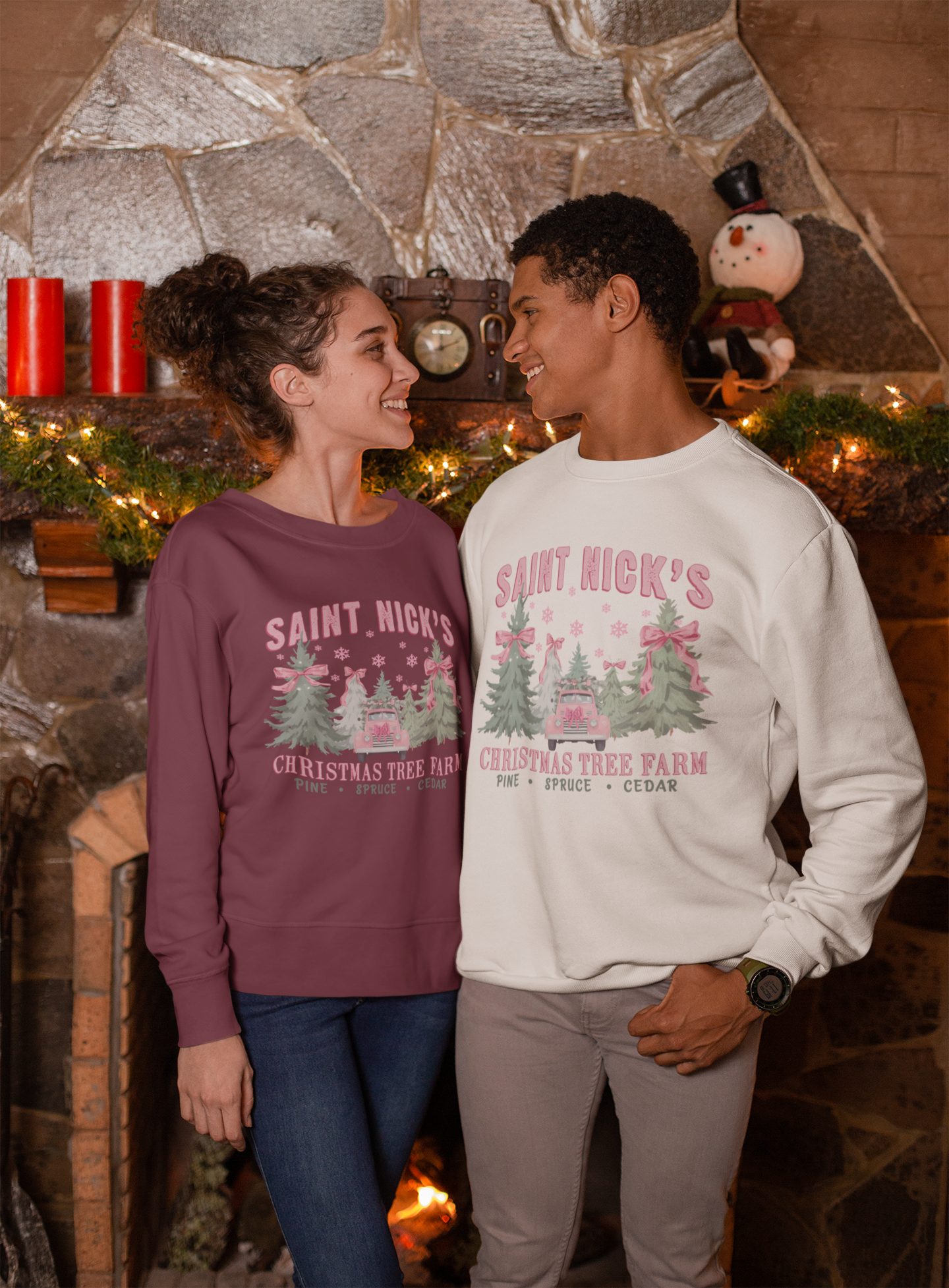 Saint Nick’s Christmas Tree Farm Sweatshirt – Vintage Pink Truck Holiday Pullover