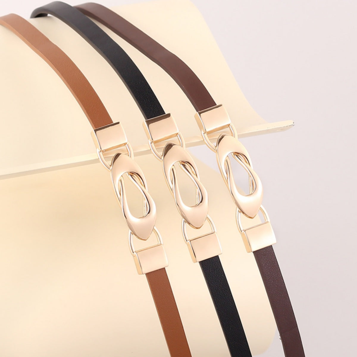Skinny Leather Belt with Interlocking Buckle