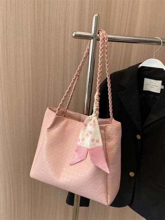 Braided Handle Tote Bag – Large PU Leather Stylish Everyday Bag