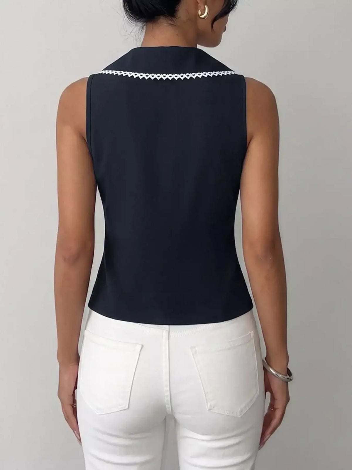 Lace Trim Tie Front Vest Feminine Coquette Chic Top Women