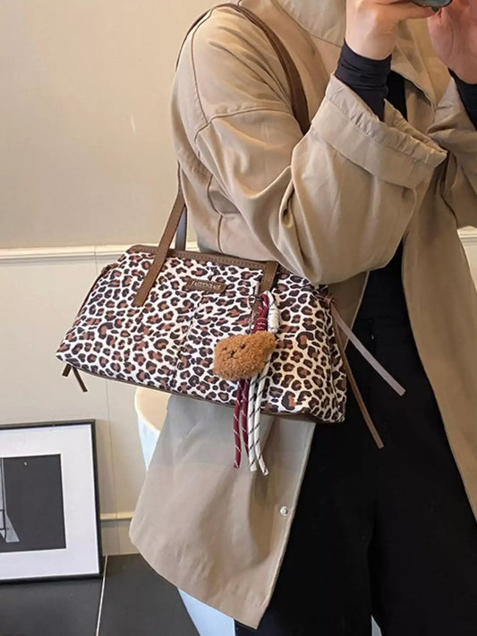 Leopard Print Adjustable Strap Shoulder Bag – Medium Suede Women's Bag