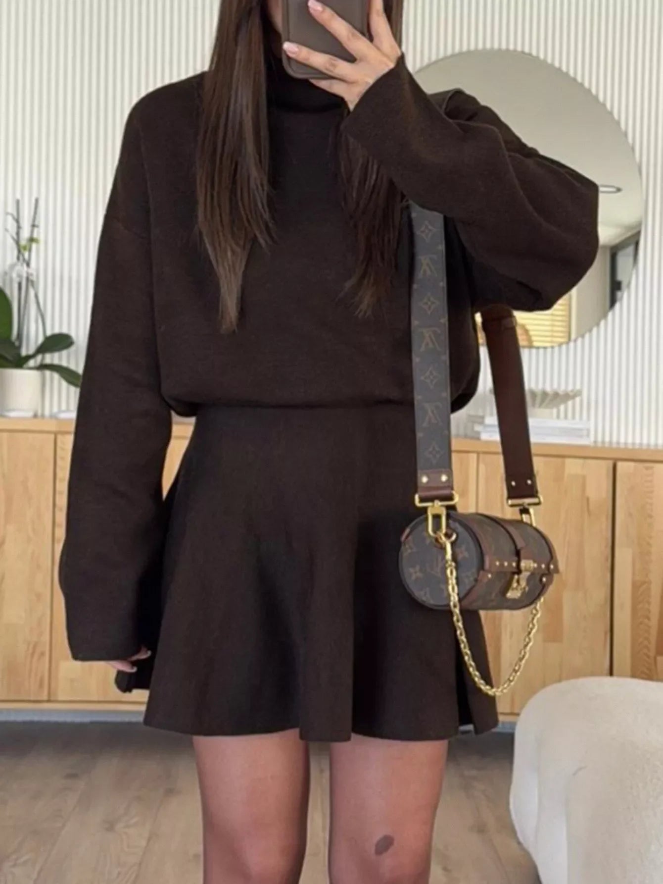 Turtleneck Dropped Shoulder Sweater & Skirt Set