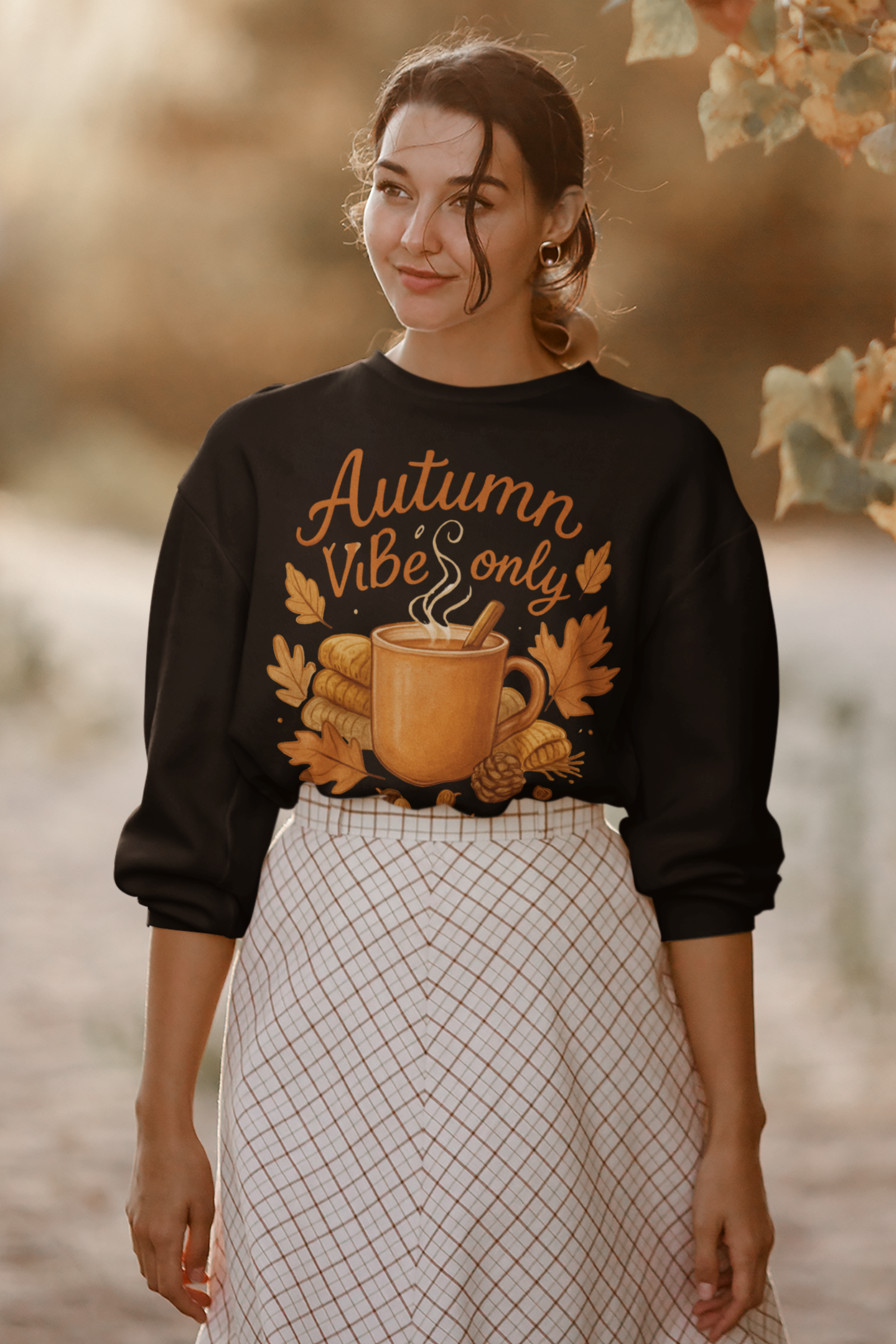 Flat lay of Autumn Vibes Only Crewneck Sweatshirt with jeans and boots