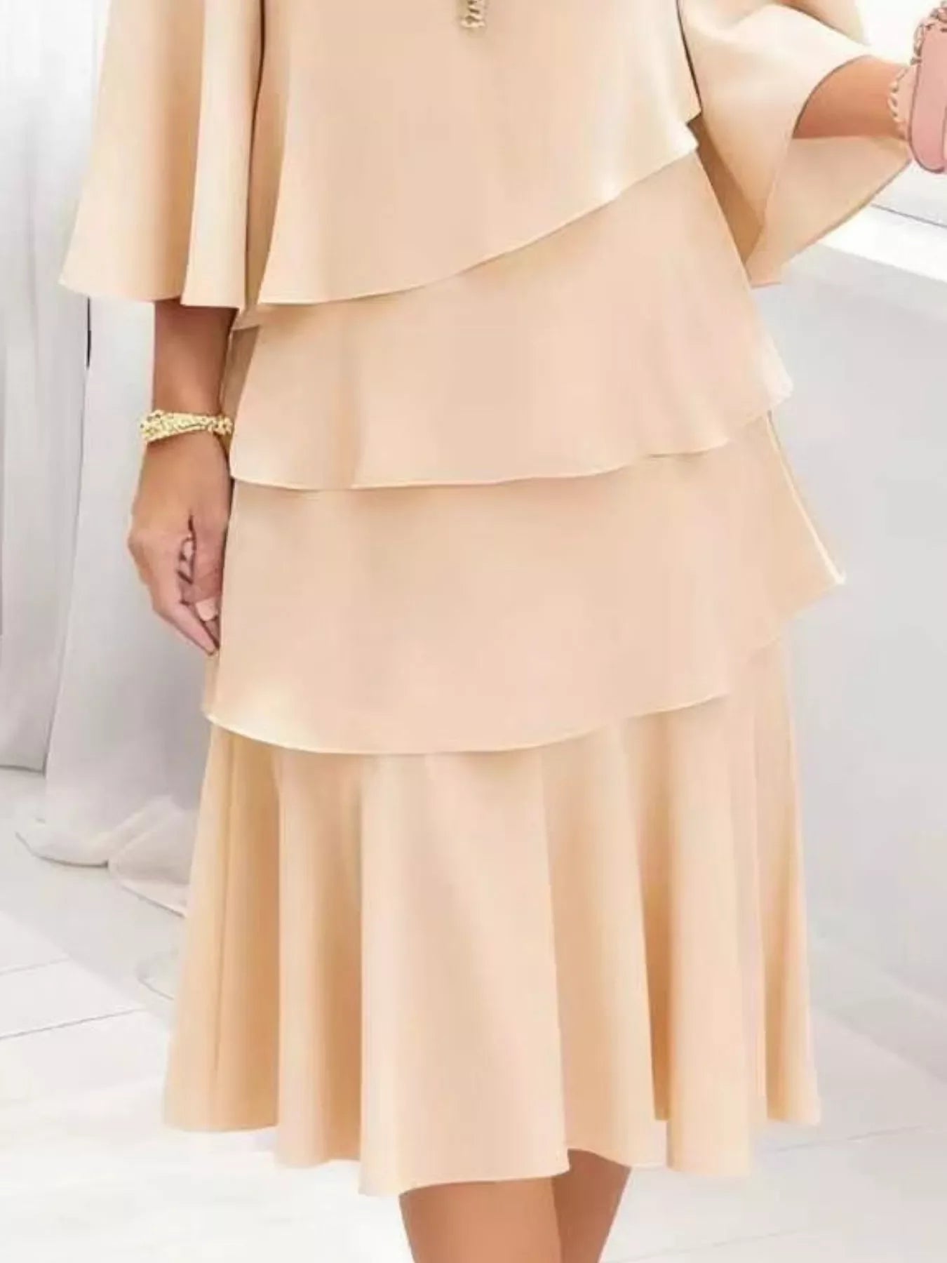 Plus Size Ruffled Tiered 3/4 Sleeve Dress