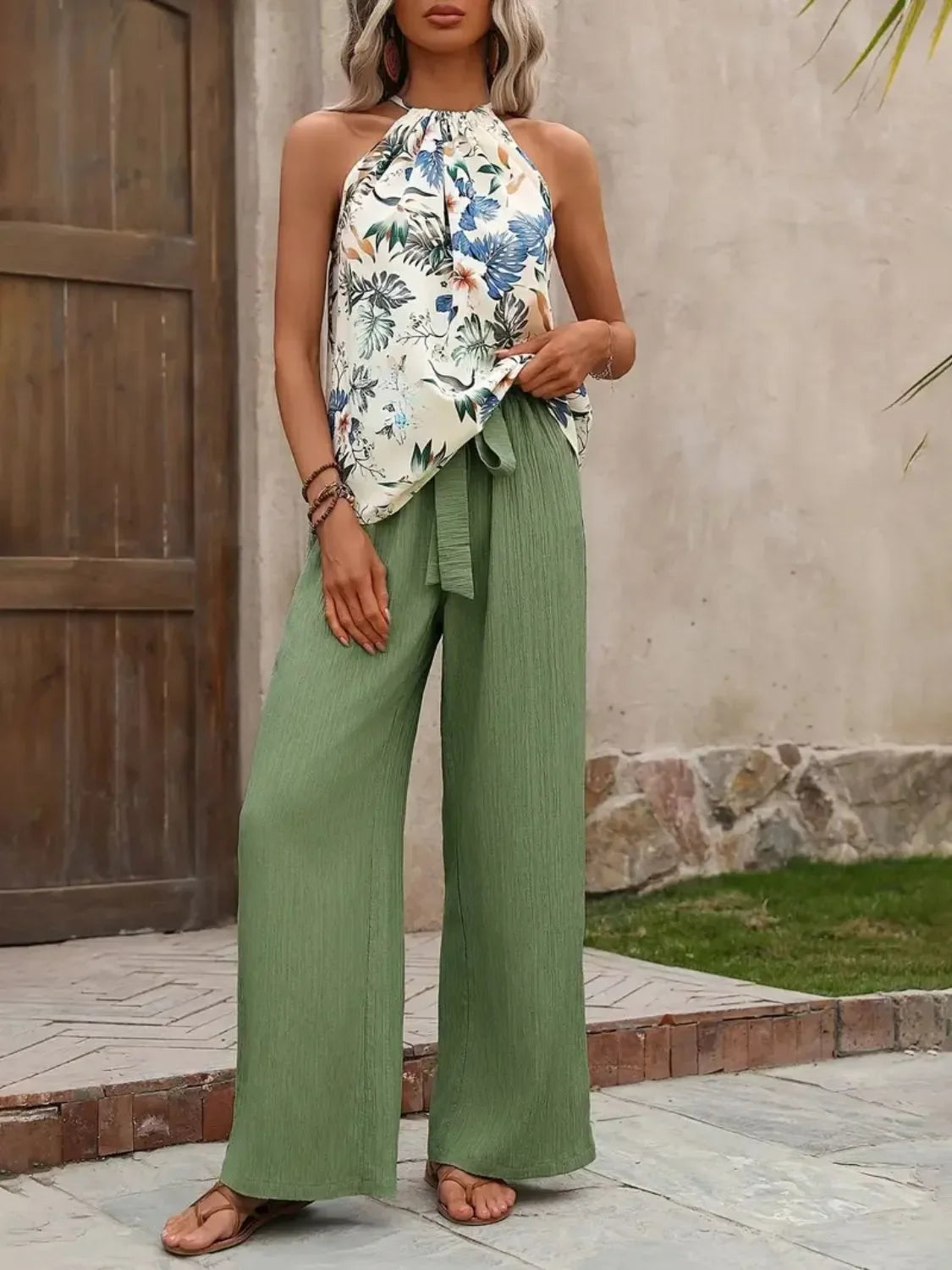 Printed Tank & Wide-Leg Pants Set