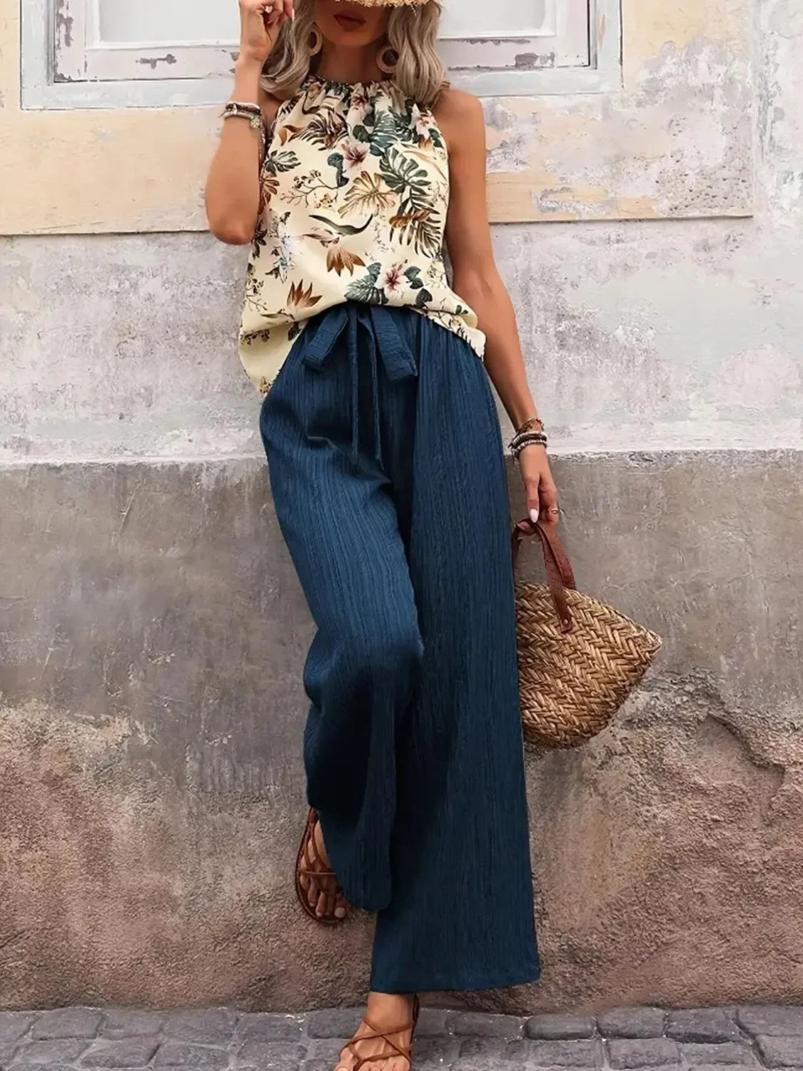 Printed Tank & Wide-Leg Pants Set