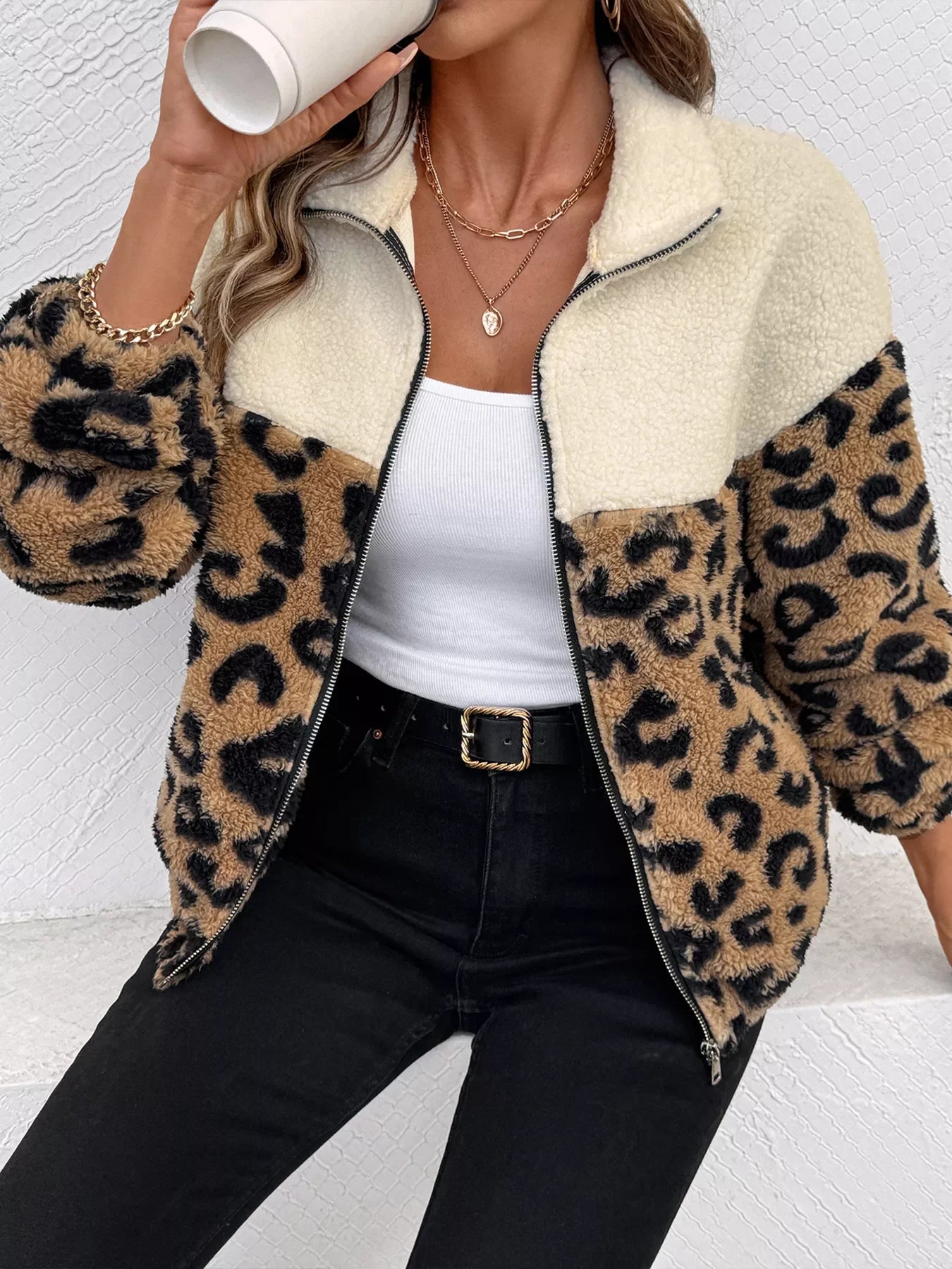Leopard Zip-Up Fleece Jacket
