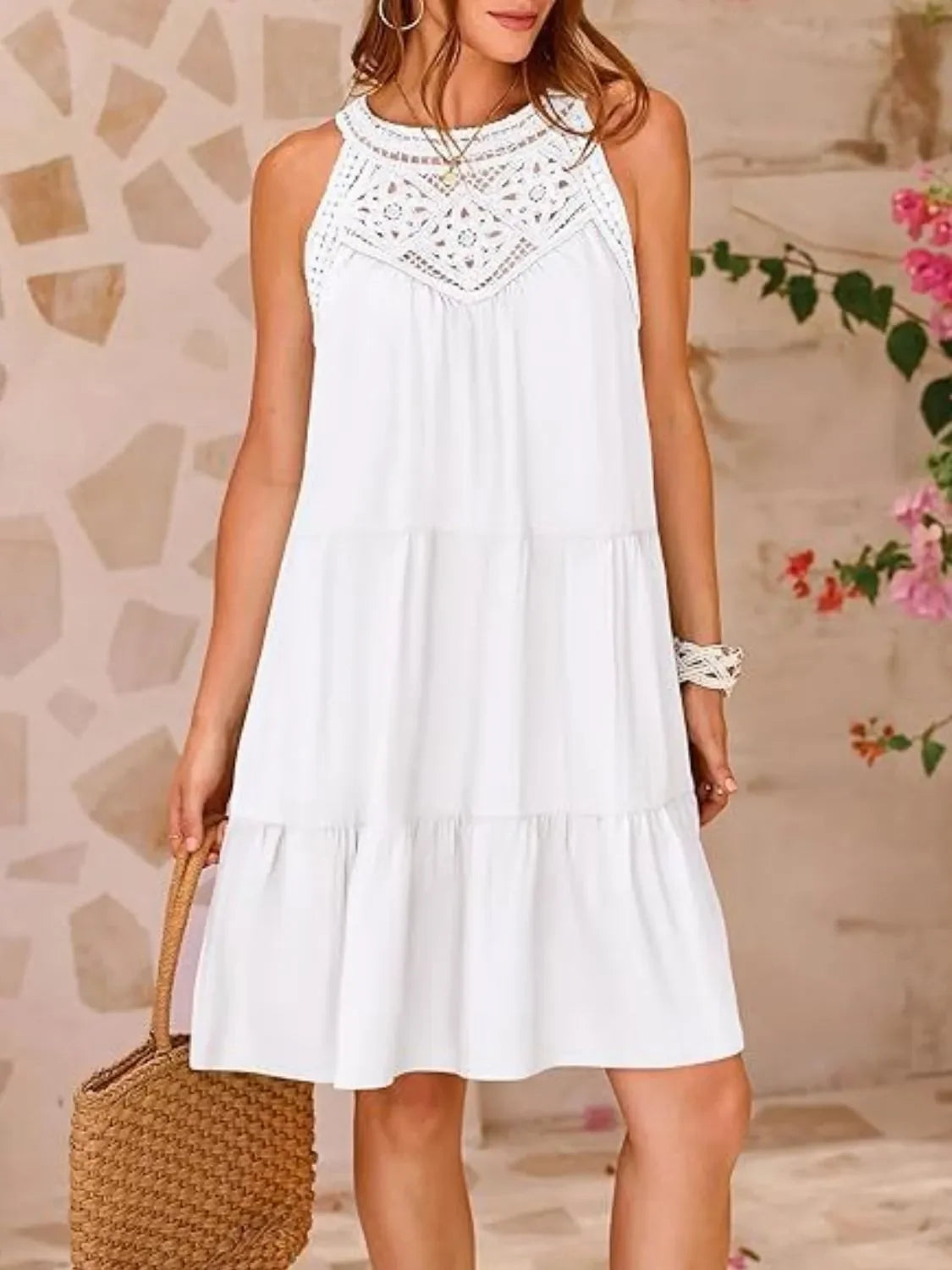 Ruffled Hem Lace Sleeveless Dress — Elegant Feminine Occasion Dress