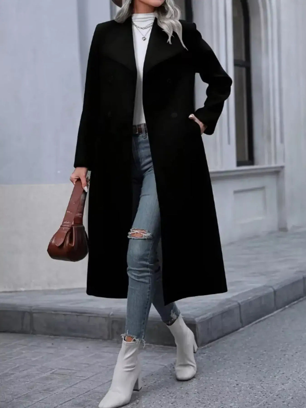 1. Women's lined double-breasted overcoat for fall fashion