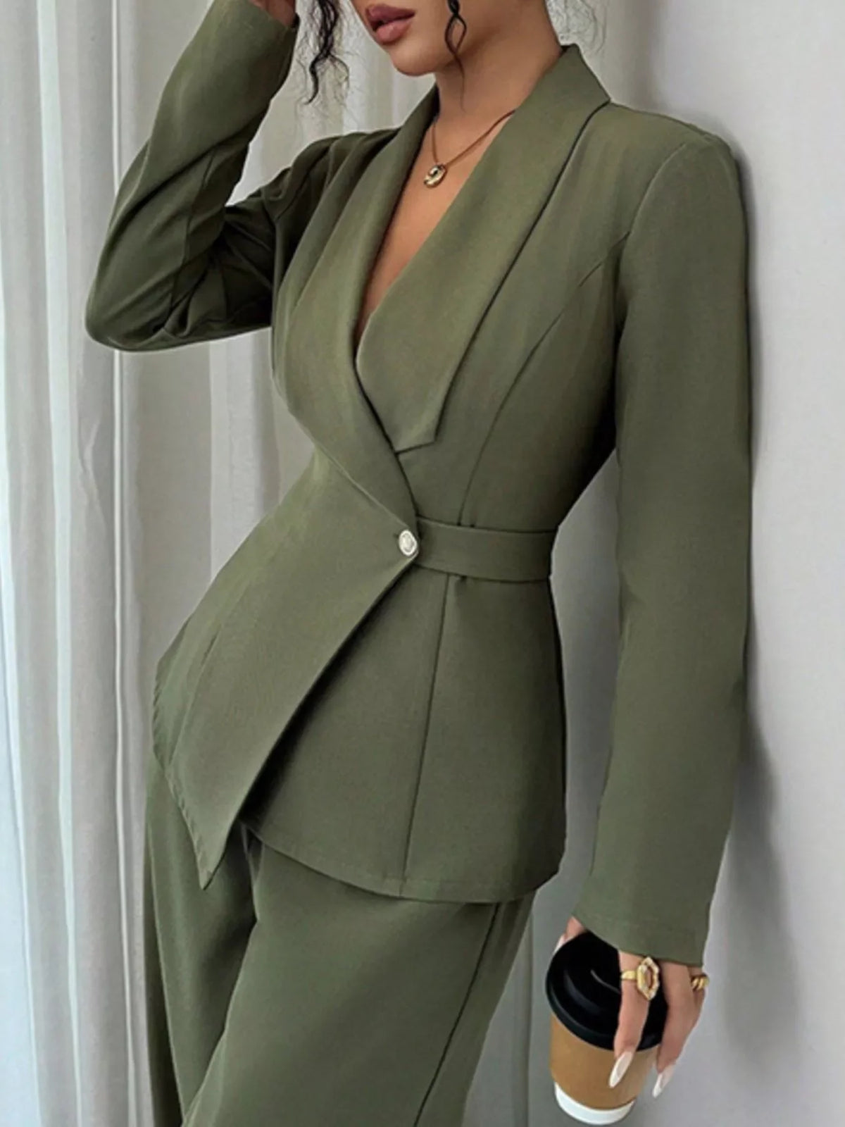 One Button Blazer and Pants Set Elegant Tailored Suit Style