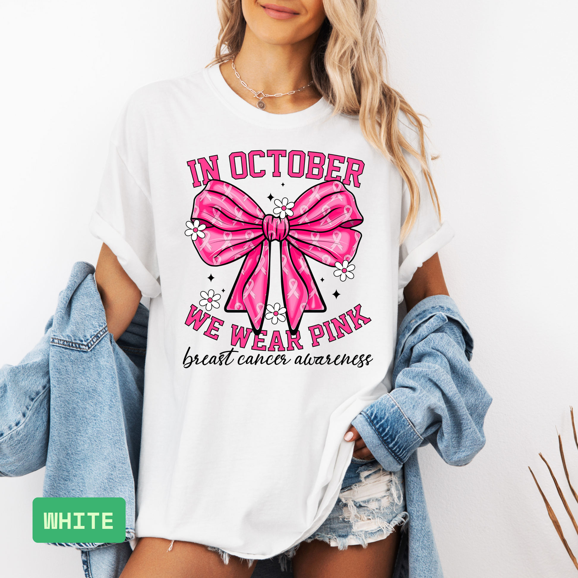 🎀 In October We Wear Pink T-Shirt | Breast Cancer Awareness Pink Ribbon Tee - Evie's Dreamlands