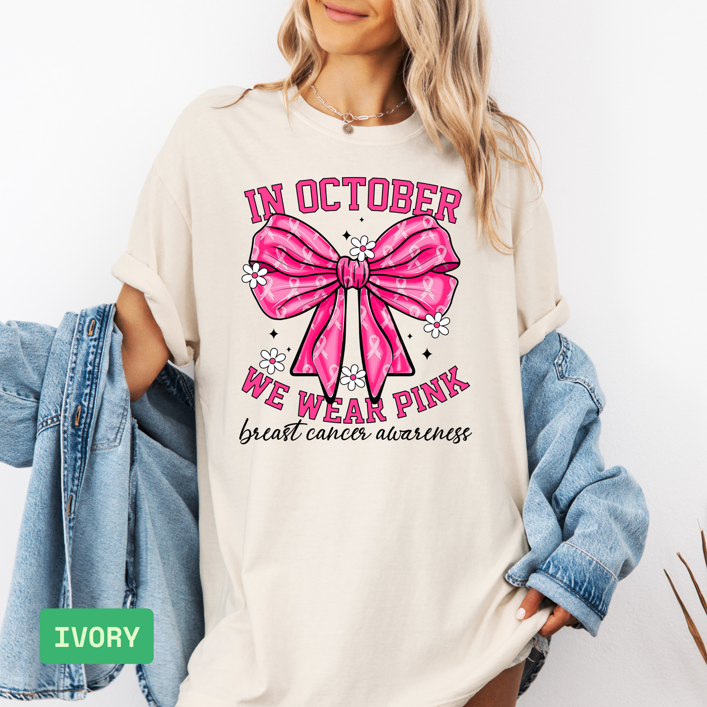 🎀 In October We Wear Pink T-Shirt | Breast Cancer Awareness Pink Ribbon Tee - Evie's Dreamlands