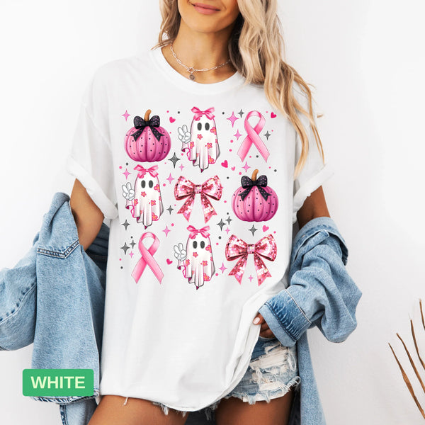 Pink Halloween T-Shirt | Breast Cancer Awareness Pink Ribbon Tee - Evie's Dreamlands