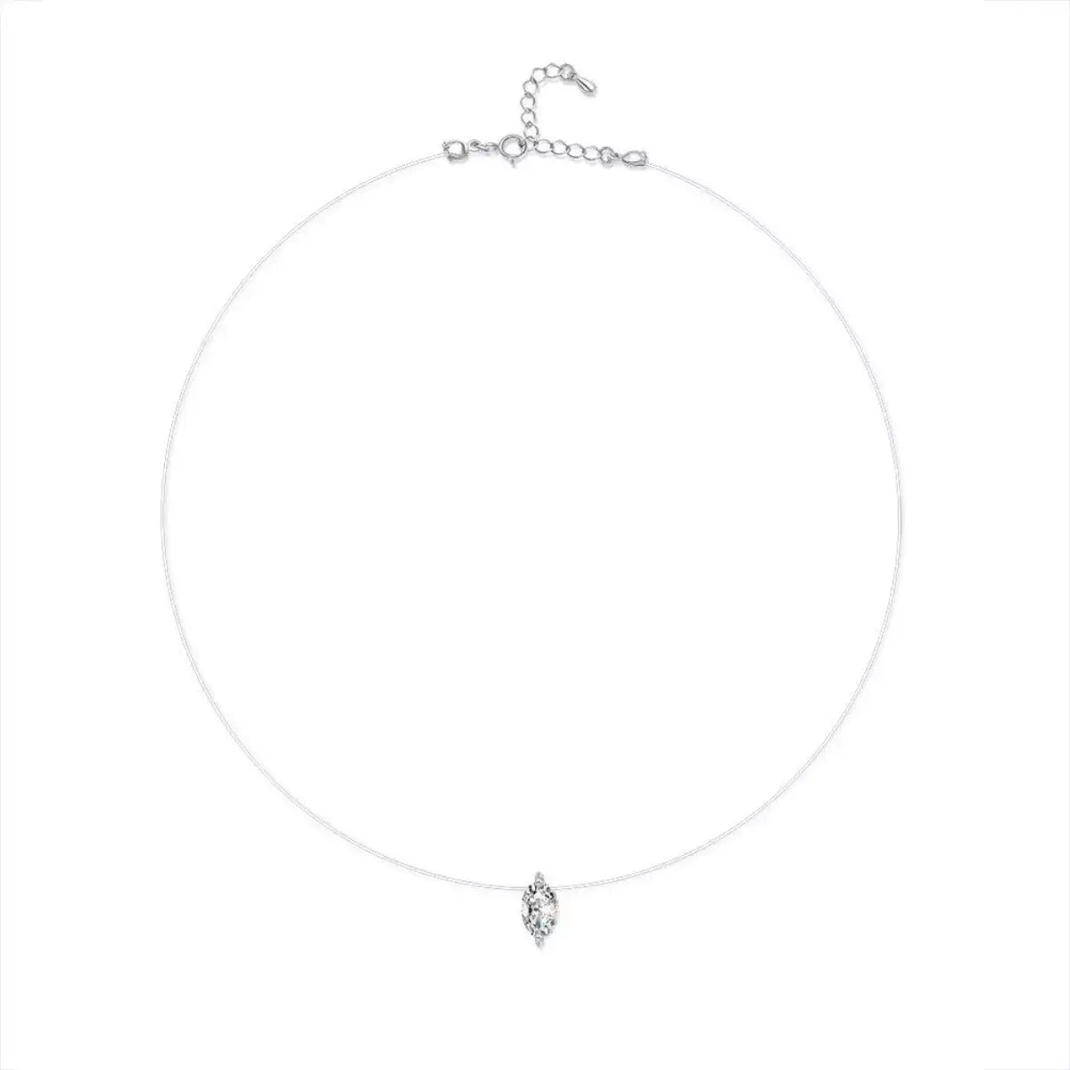 Evie's Dreamland 925 sterling silver necklace with a marquise-cut moissanite pendant.