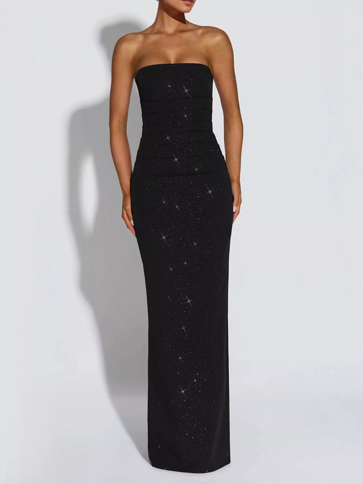 Strapless black glitter maxi dress - full length