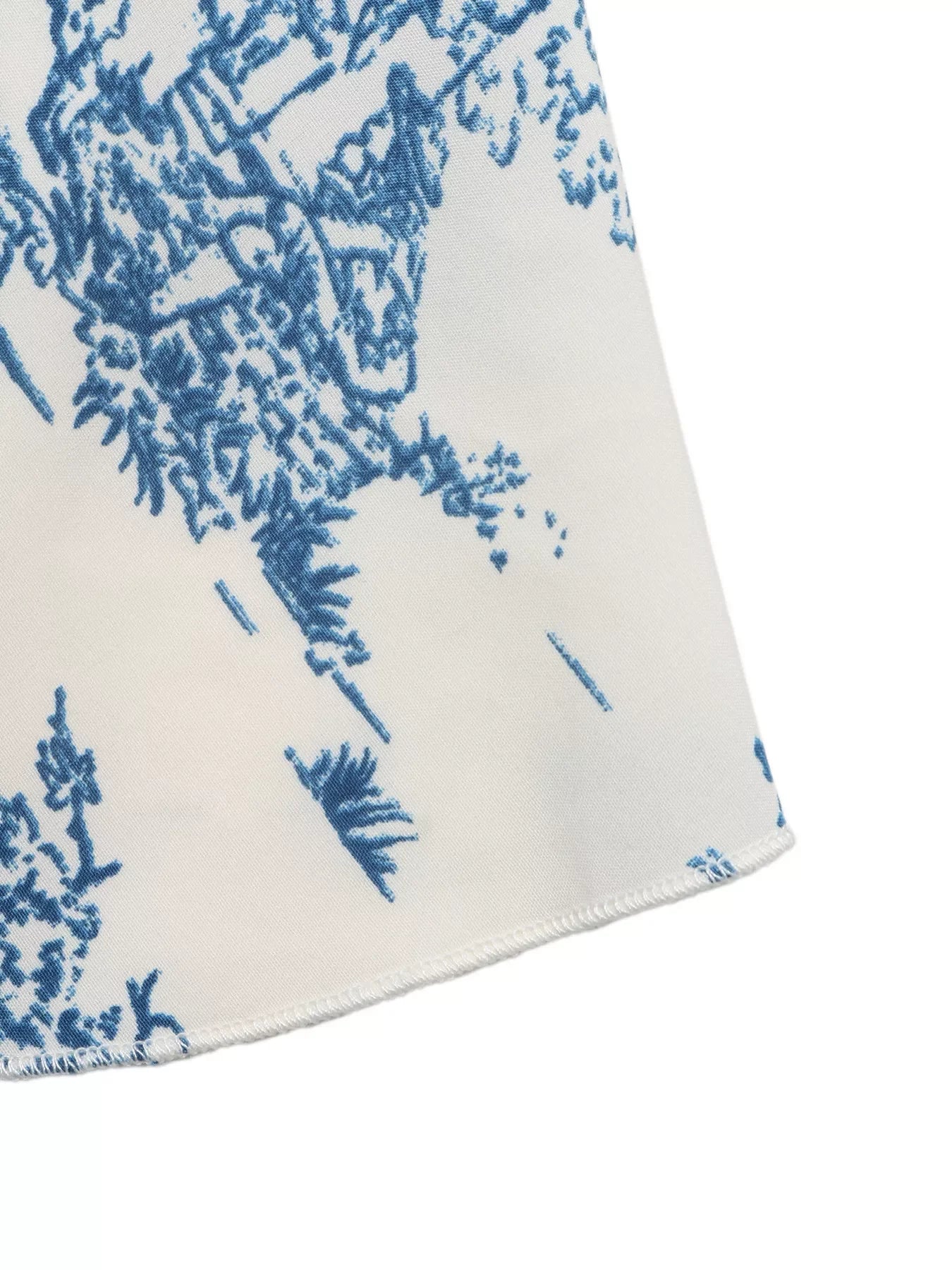 Blue floral print tie-front ruffle cami, detail view