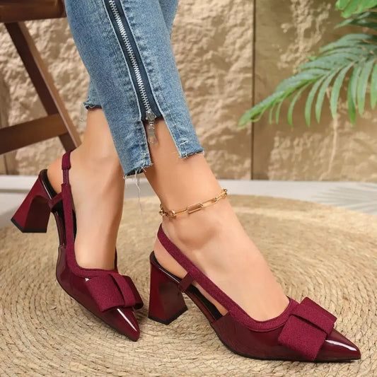 Pointed toe slingback sandals with mid block heel