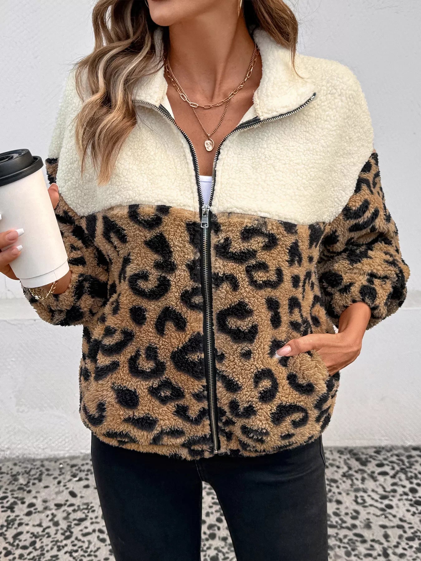 Leopard Zip-Up Fleece Jacket