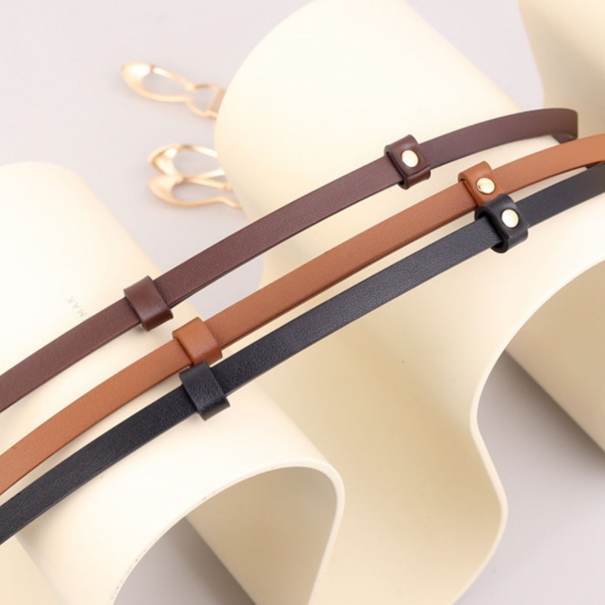 Skinny Leather Belt with Interlocking Buckle