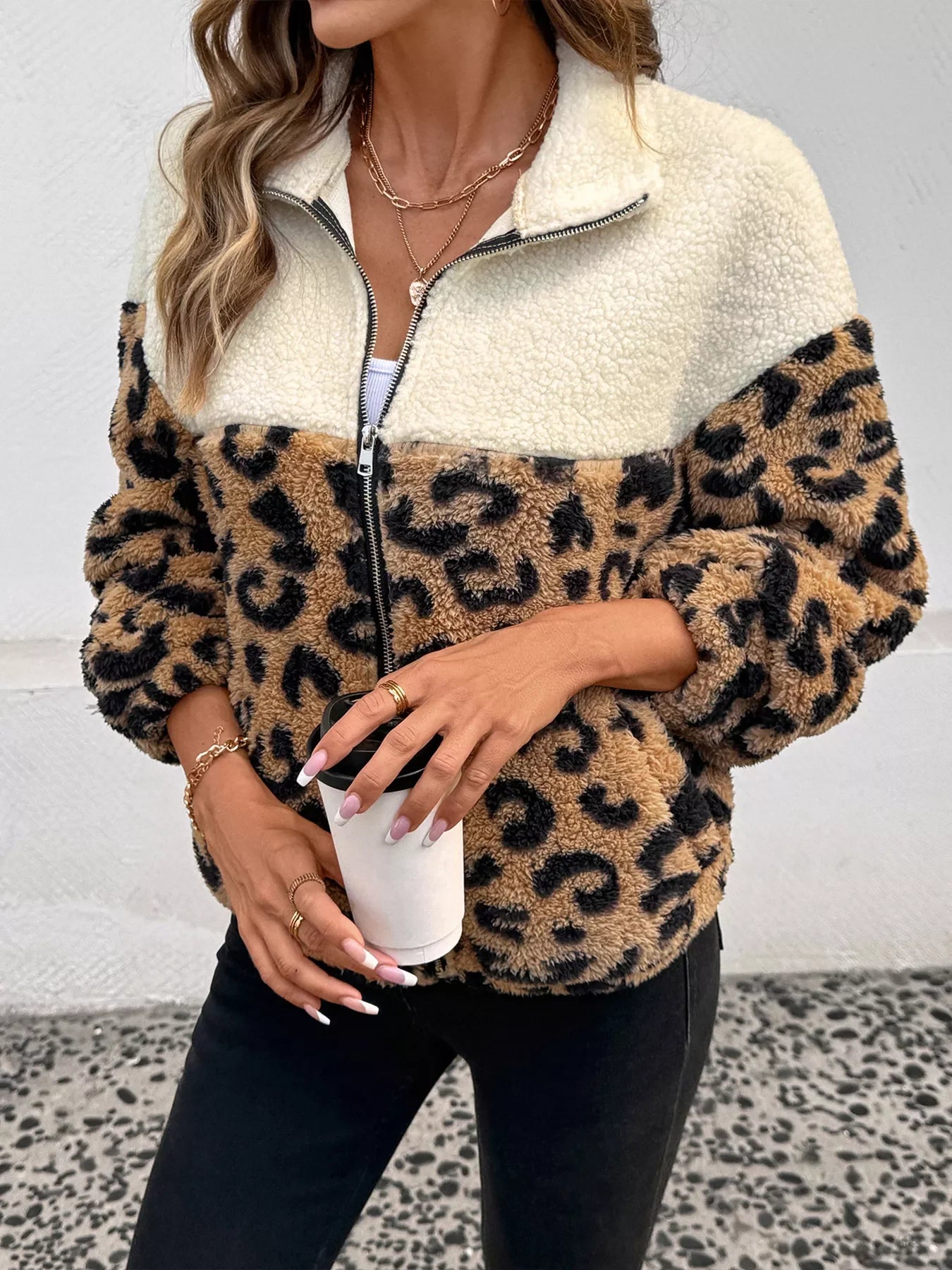 Leopard Zip-Up Fleece Jacket