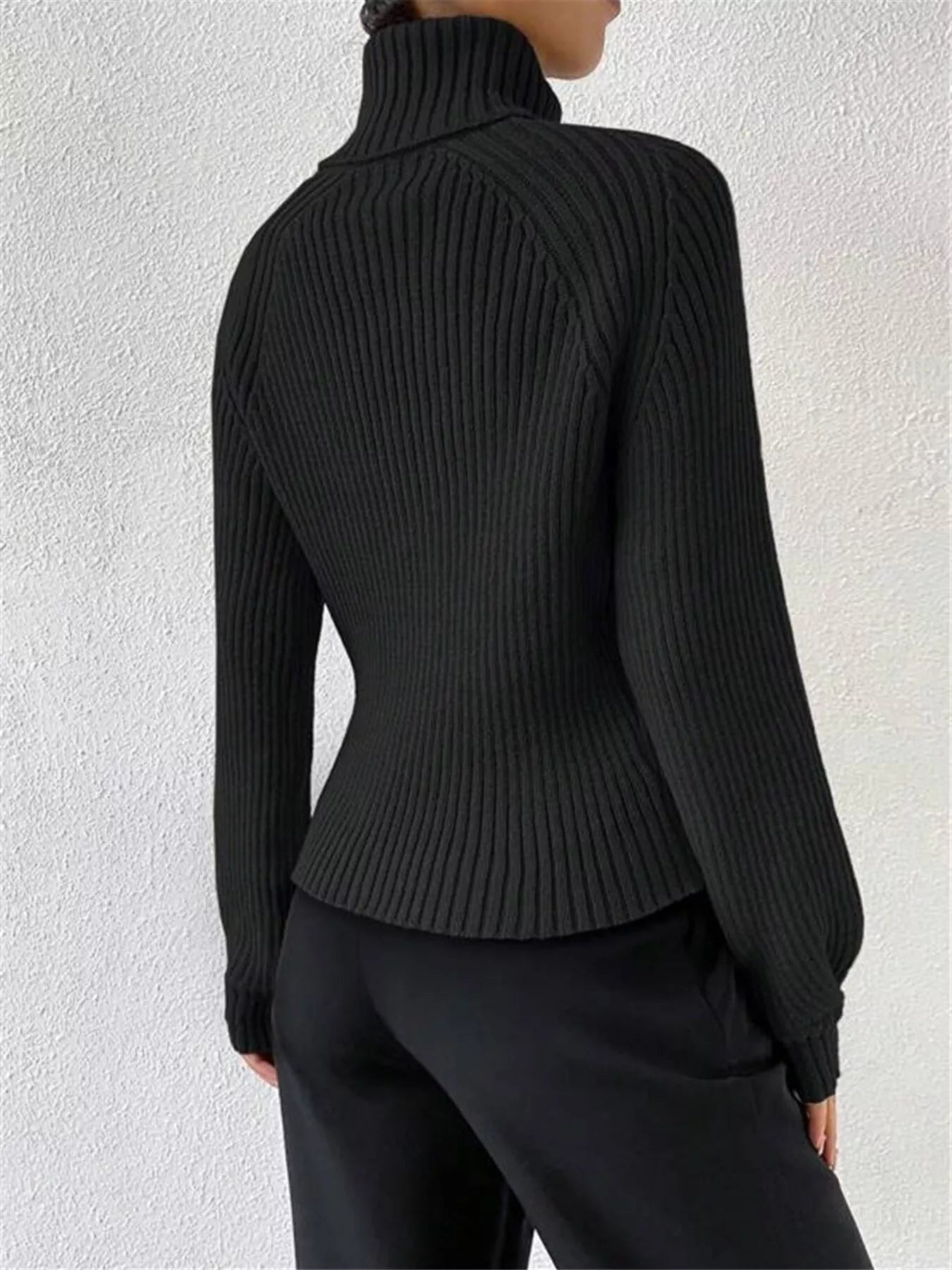 Ribbed Knit Turtleneck Sweater