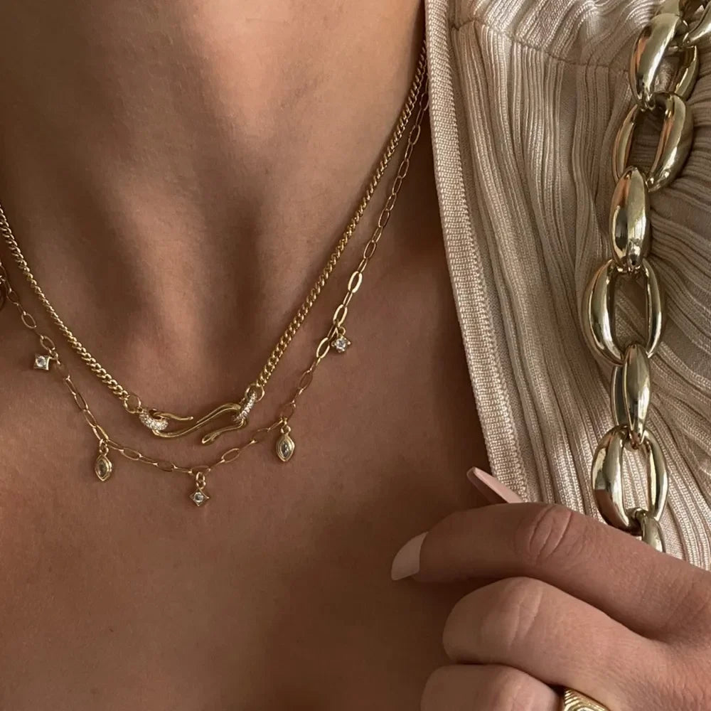 Elegant gold-plated cubic zirconia necklace detail view