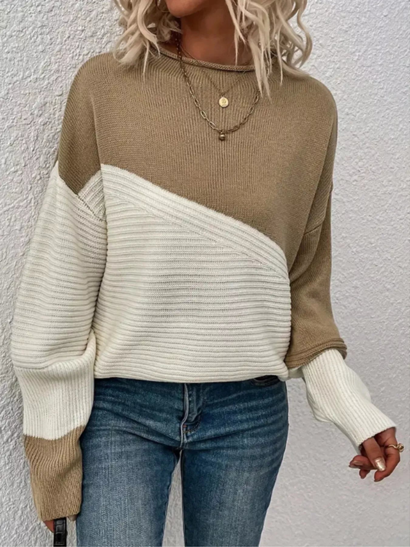 Color Block Ribbed Knit Sweater