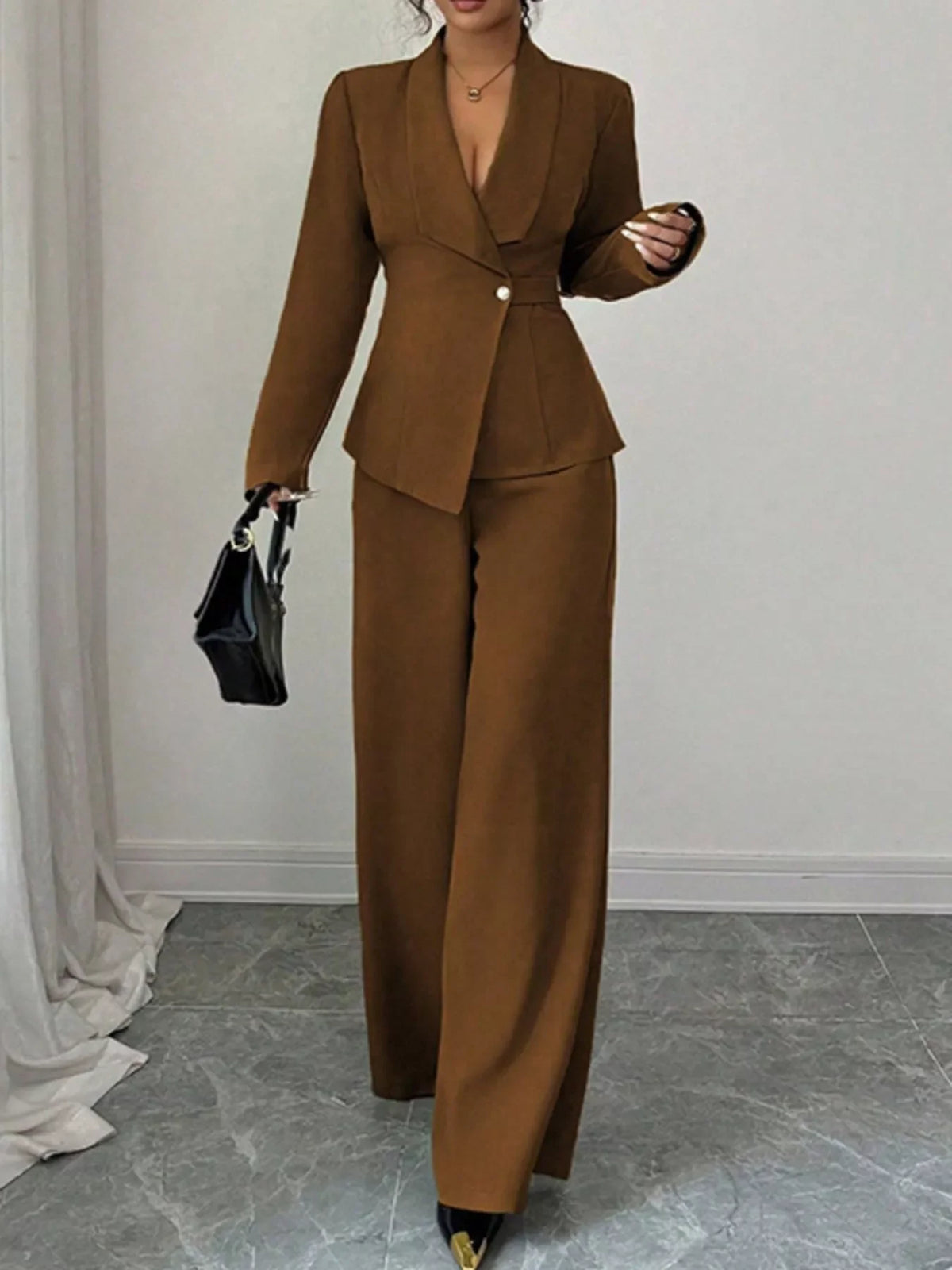 One Button Blazer and Pants Set Elegant Tailored Suit Style