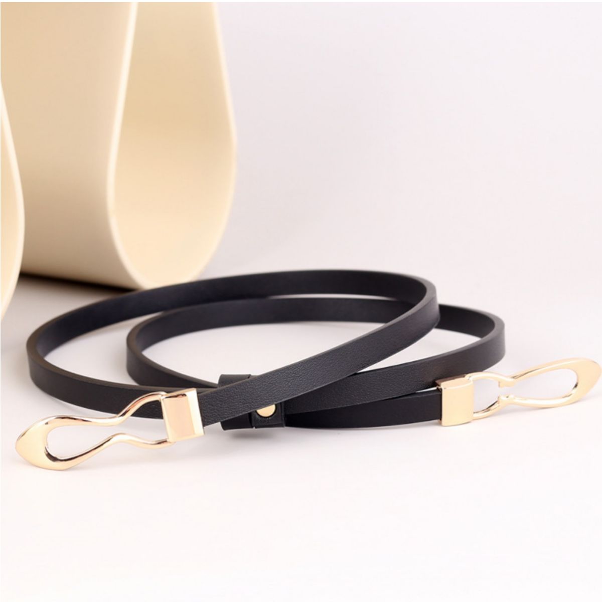 Skinny Leather Belt with Interlocking Buckle