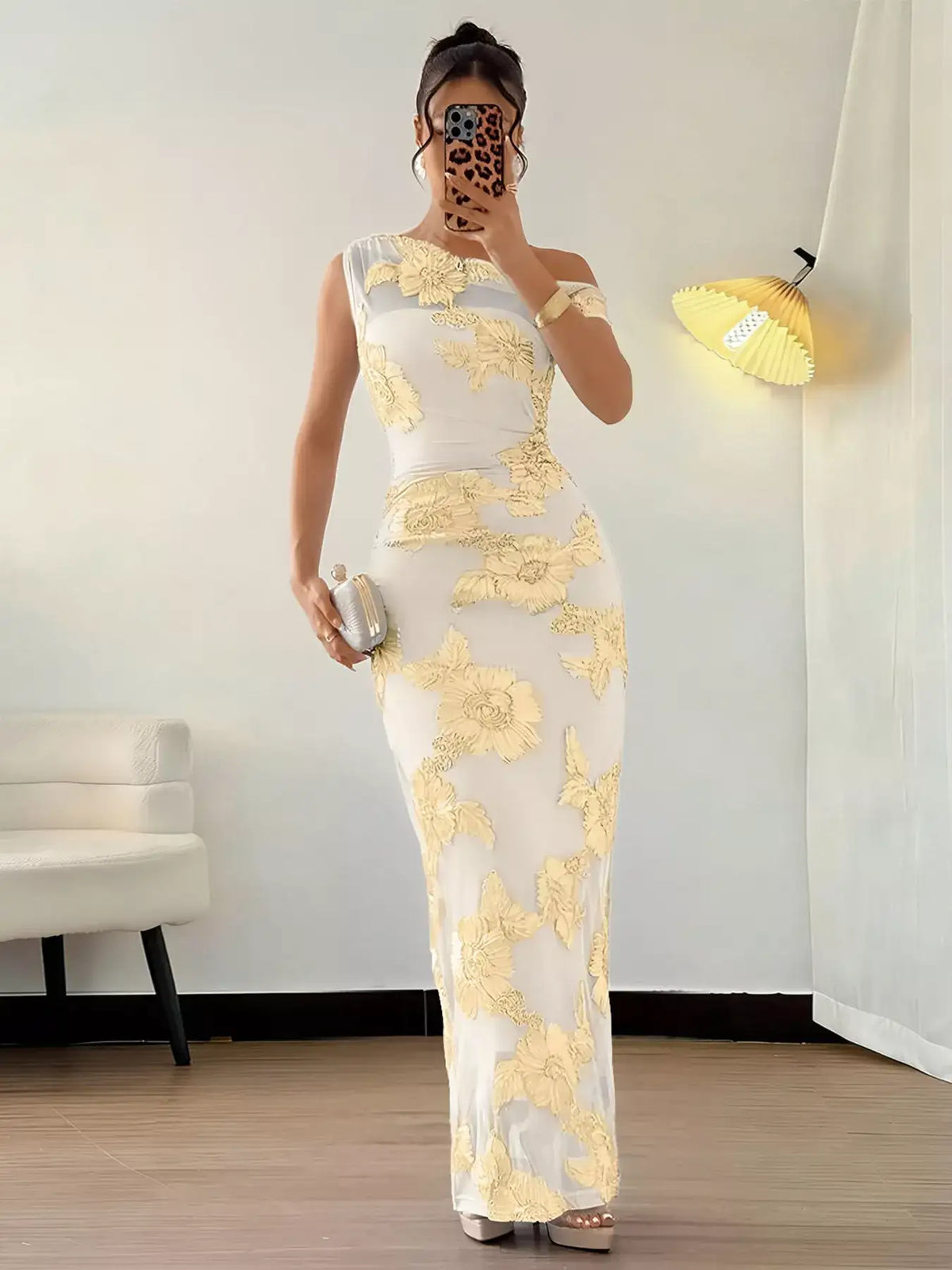 One shoulder embroidered maxi dress - embroidery detail