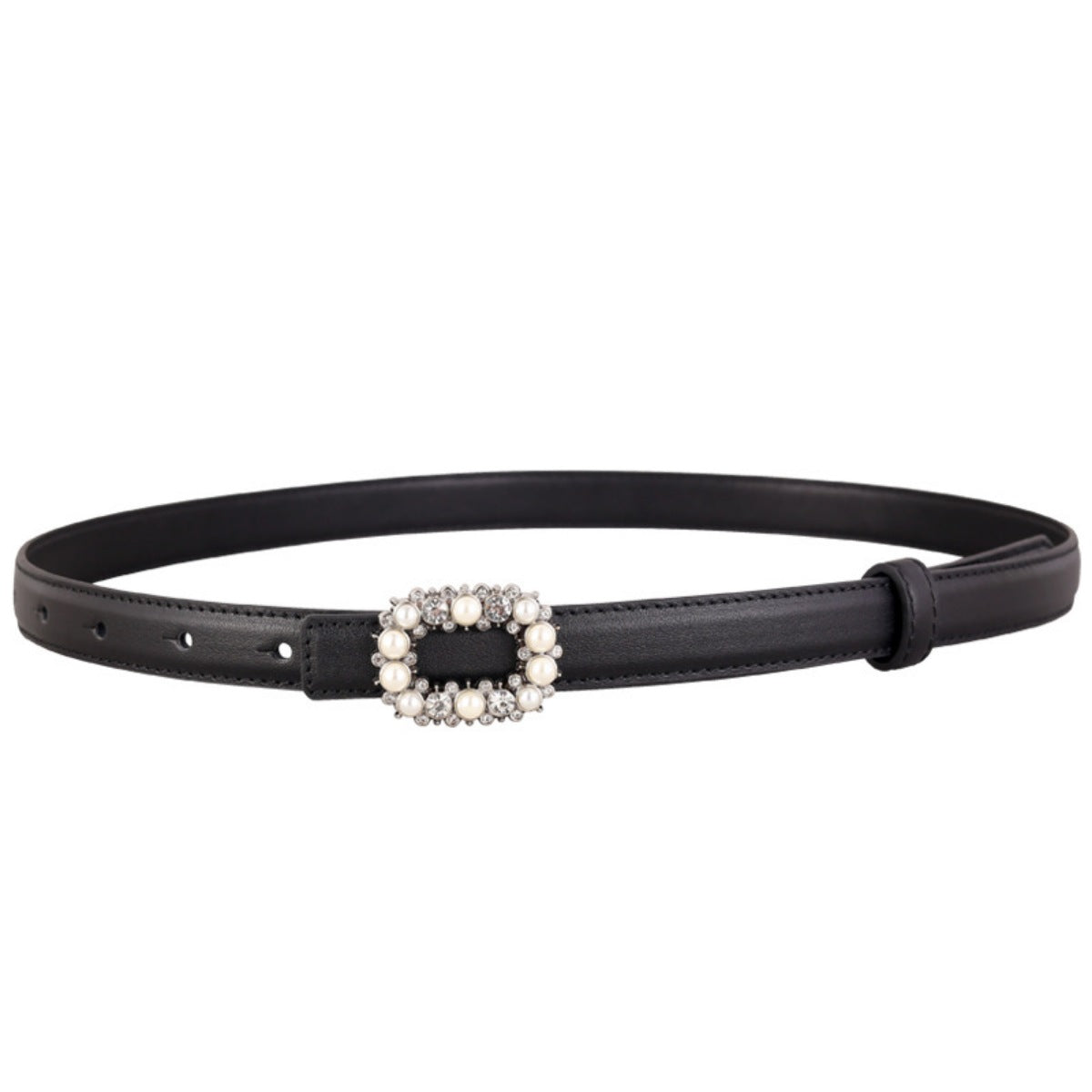 Pearl Buckle Leather Belt