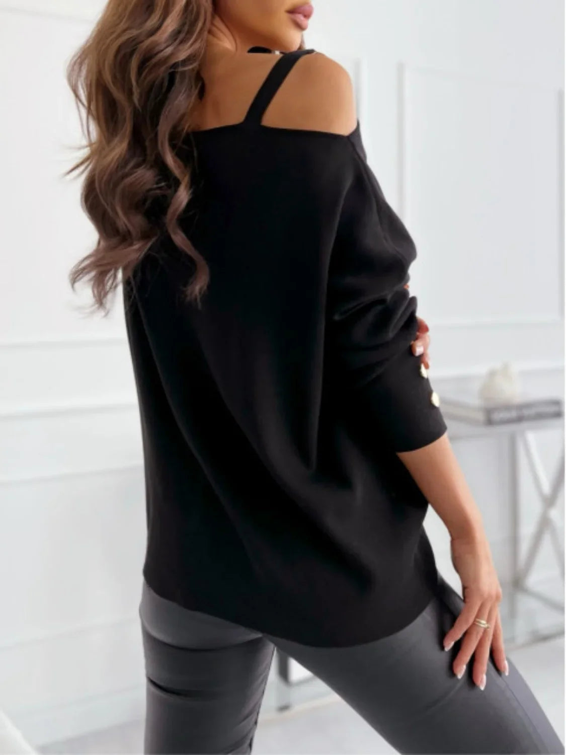Asymmetrical Neck Buttoned Top Casual Chic Modern Blouse Women